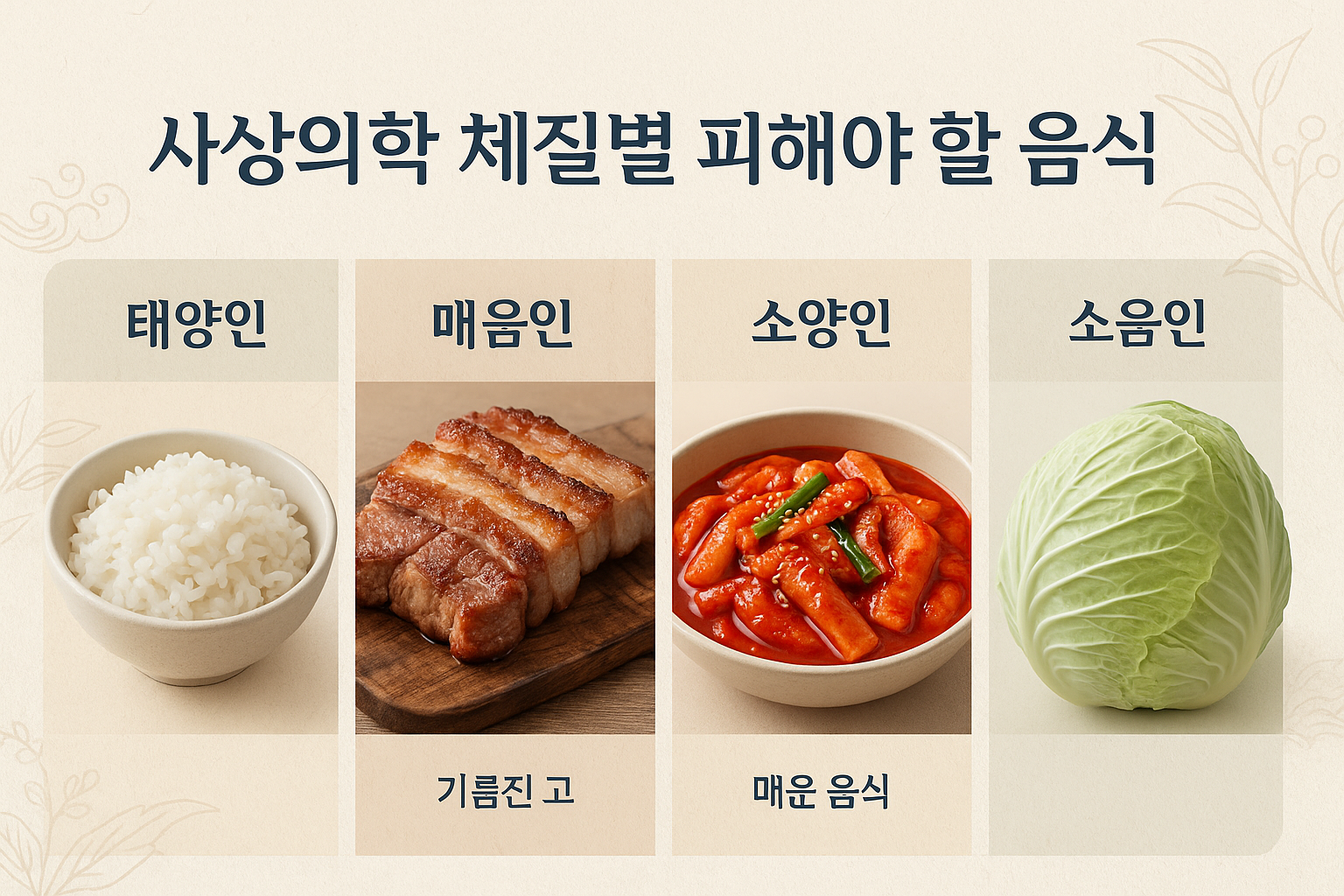 1.내사상의학 체질별 피해야 할 음식