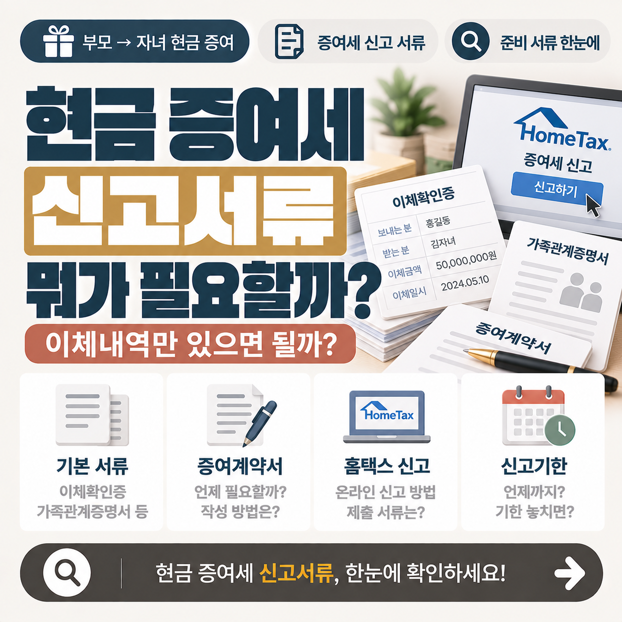 현금 증여세 신고할 때 필요한 서류와 이체확인증 가족관계증명서 준비 기준