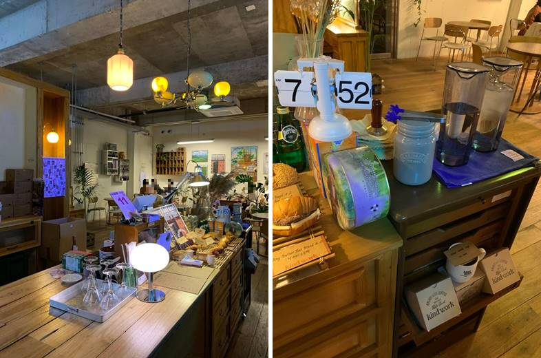 분위기 조명과 이쁘게 진열되어있는 베이글 모형