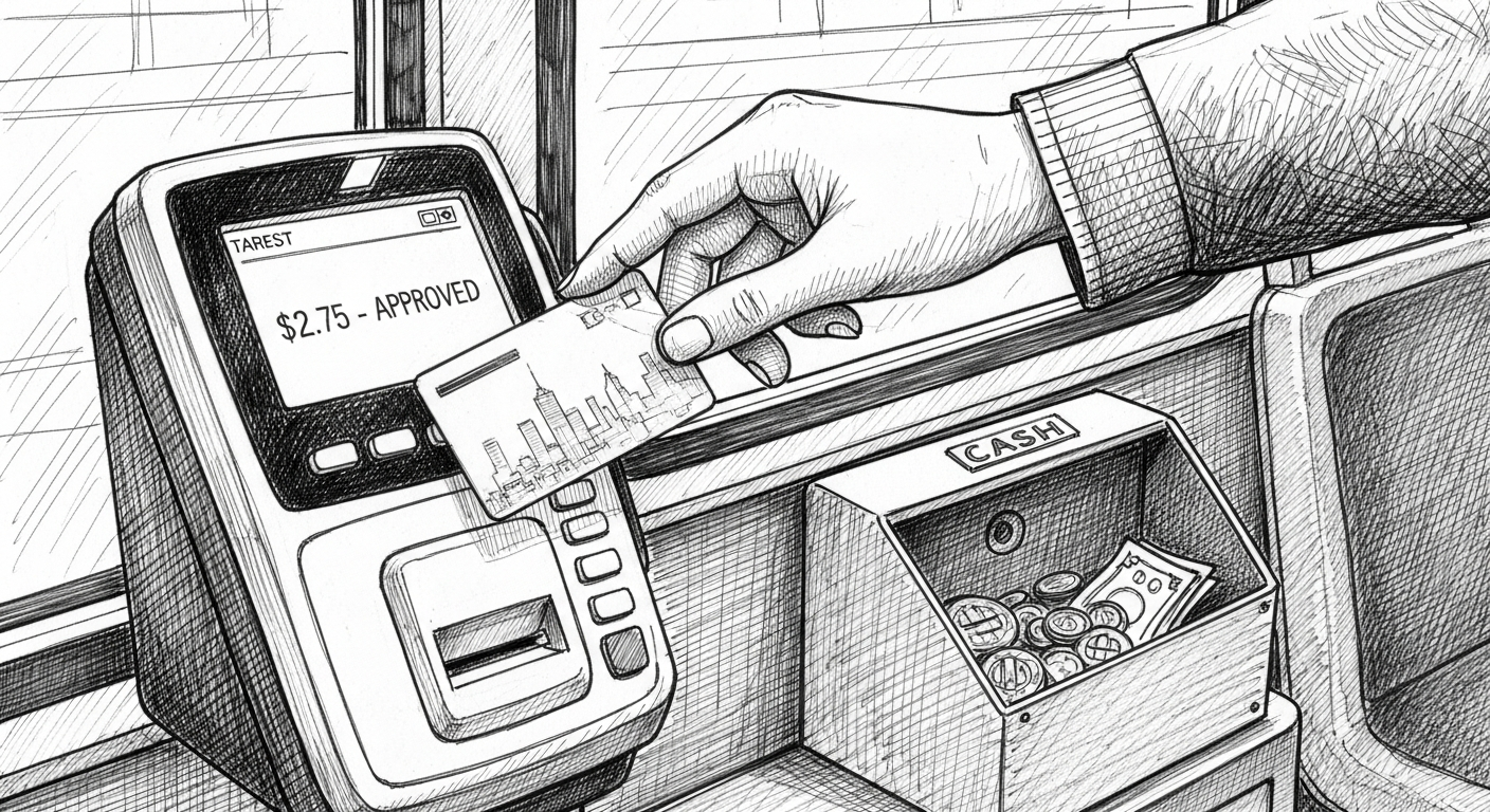 버스 카드 단말기에 교통카드 태그하는 모습