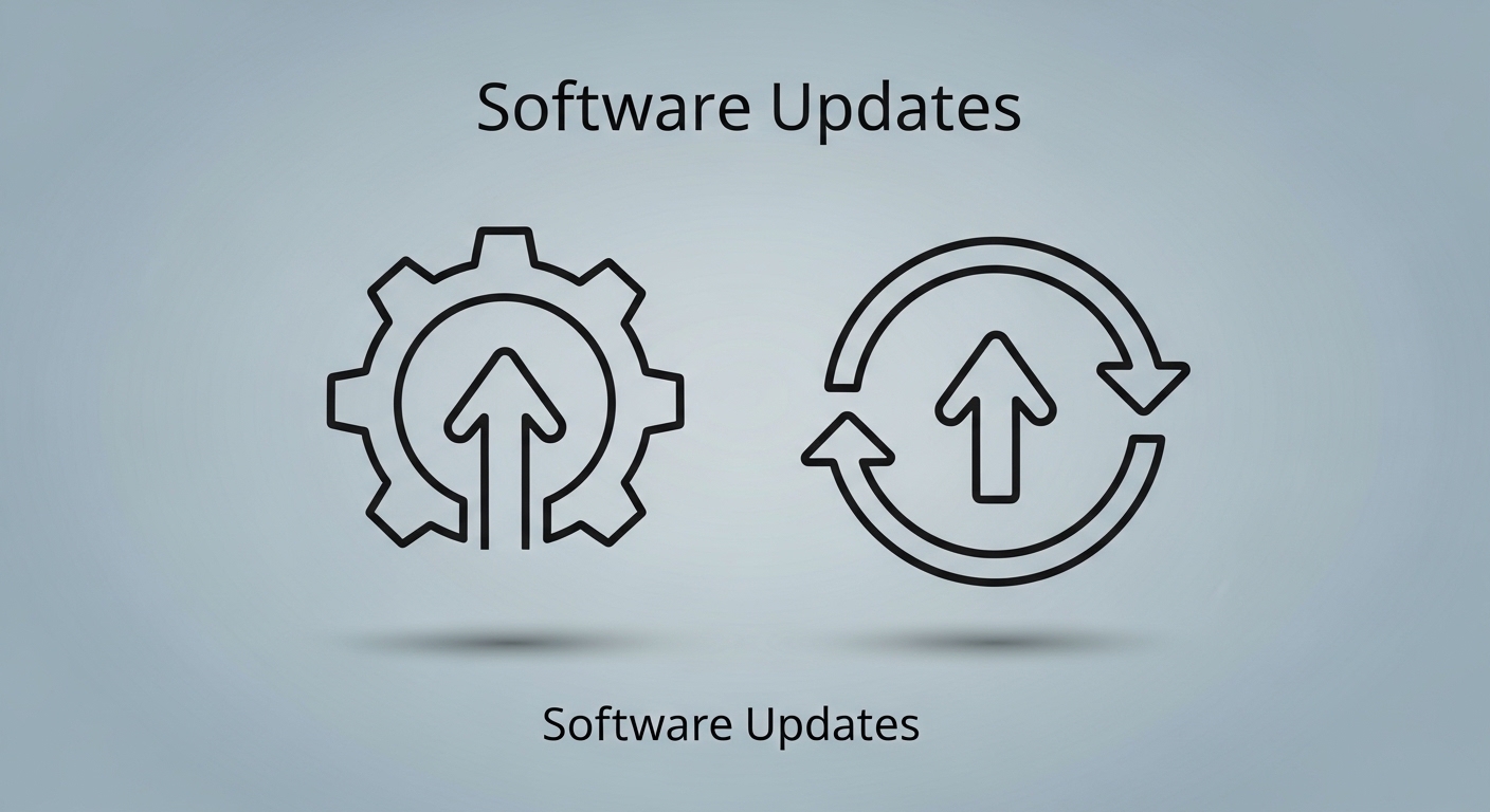 운영체제와 애플리케이션 업데이트의 중요성을 나타내는 기어와 화살표 아이콘.