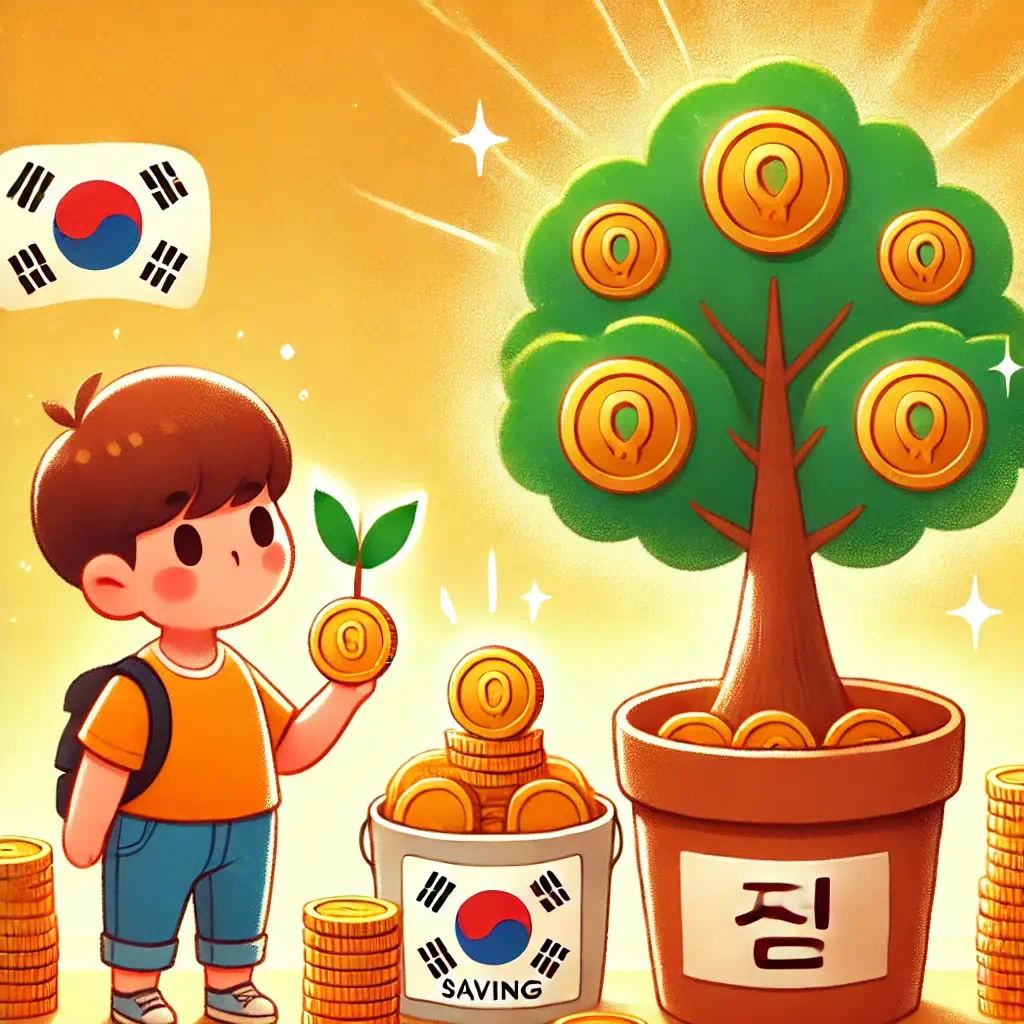 돈이 점점 자라나는 모습을 나무에서 열매가 나는 모습으로 표현하는 이미지