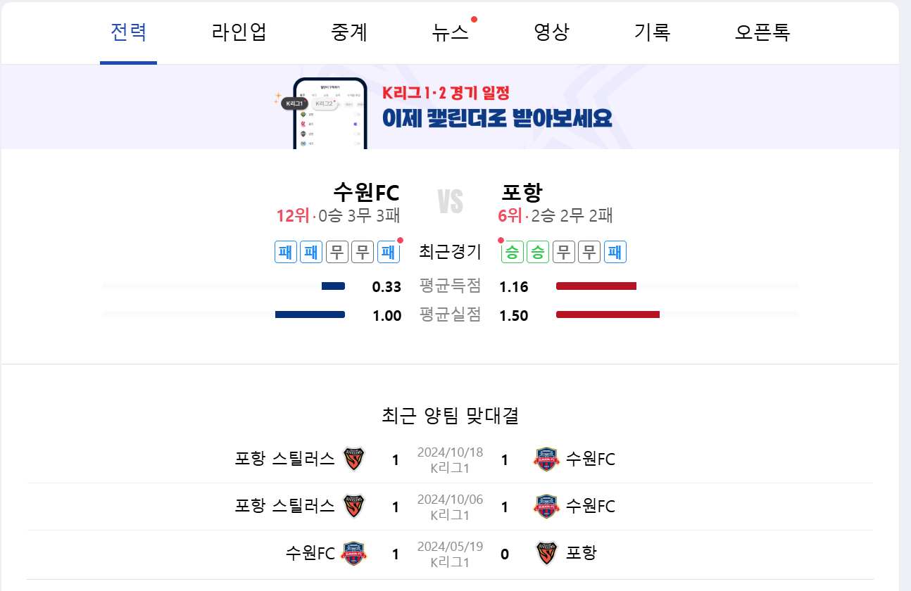 양팀 라인업
