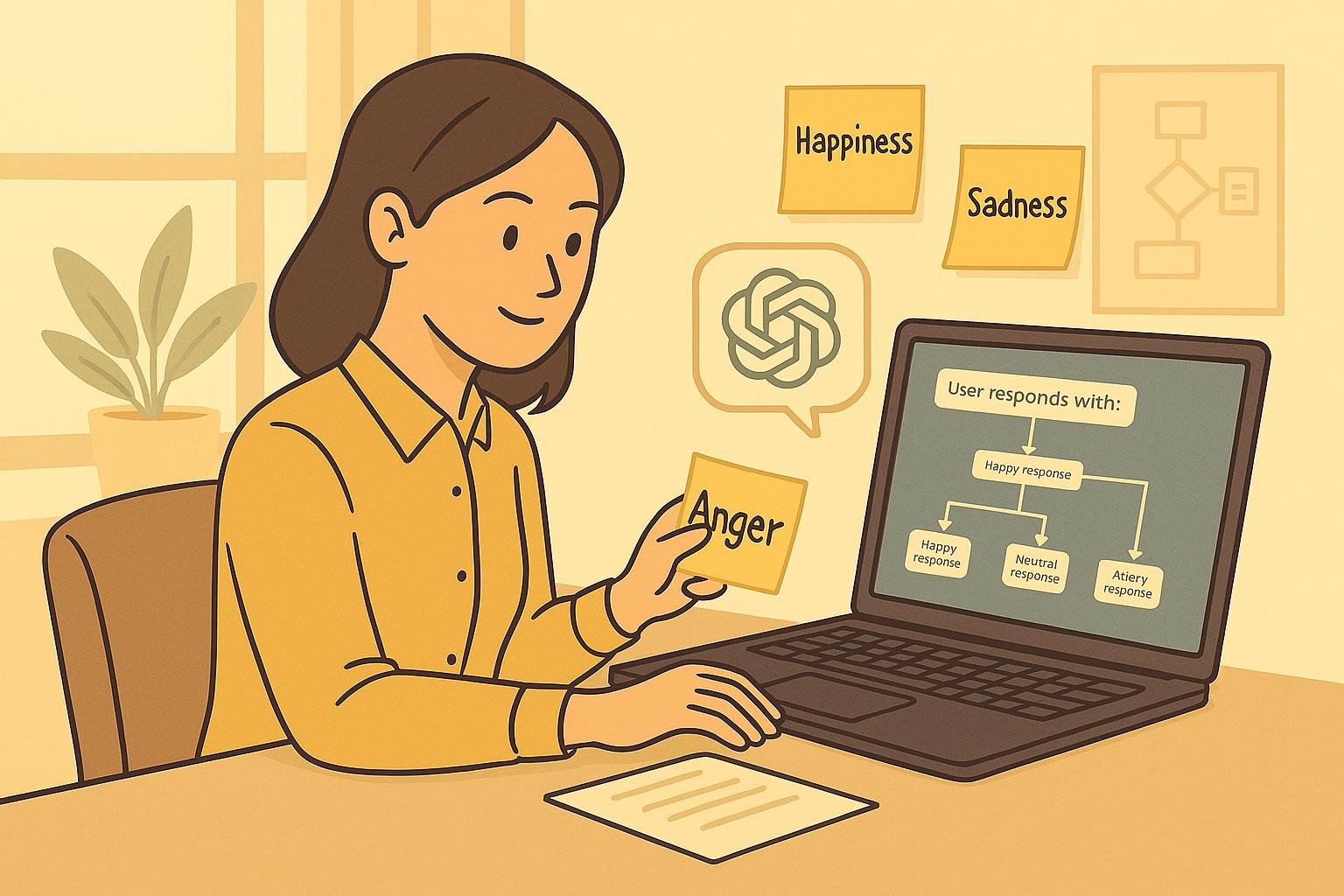 챗GPT로 감정 기반 AI 챗 스토리 만드는 모습