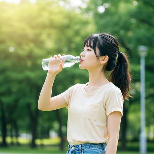 요로결석을 예방하기위해 물을 마시는 여자