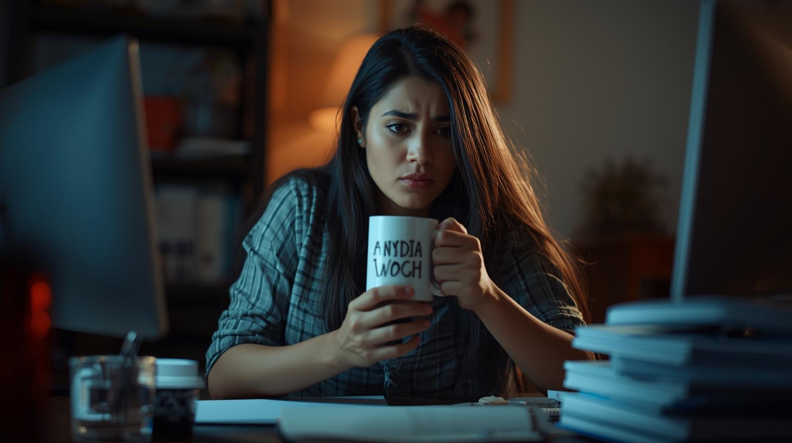 커피로 피로를 버티는 직장인의 모습