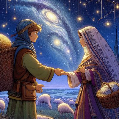 견우와 직녀가 만나고 있다.