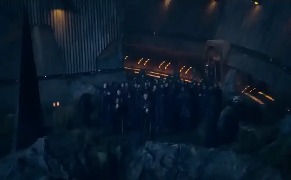 우주정거장 어두운 분위기 검은옷의 제다이들이 모여있는 모습