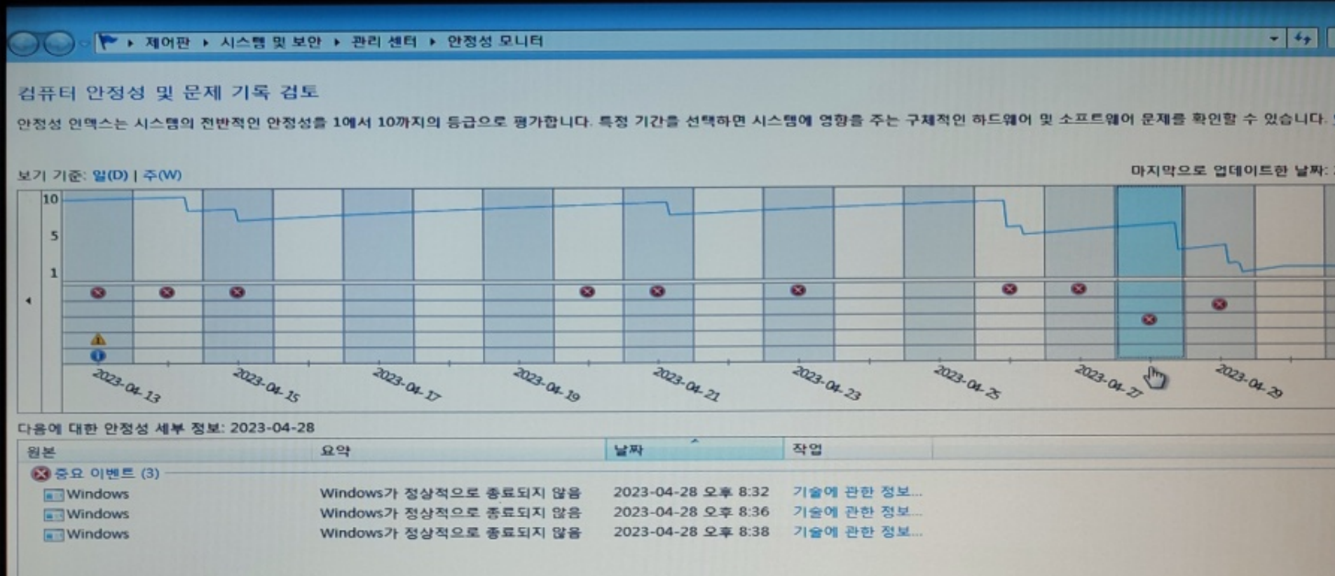 안정성 기록 확인