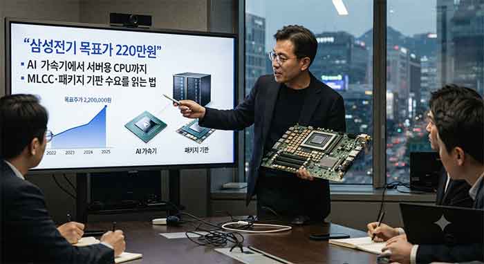 모니터 앞에서 토론중인 사람들.