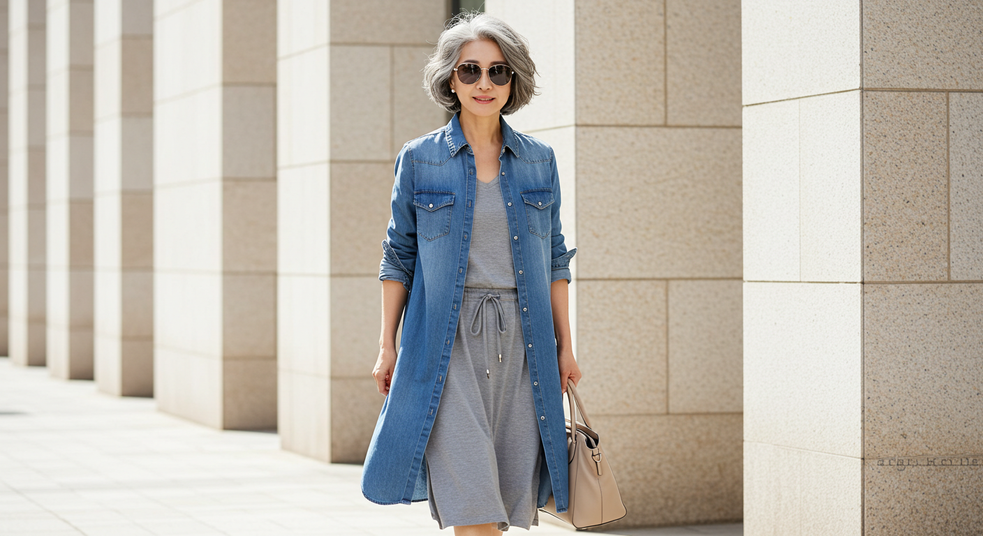 중년여성 패션 캐주얼룩