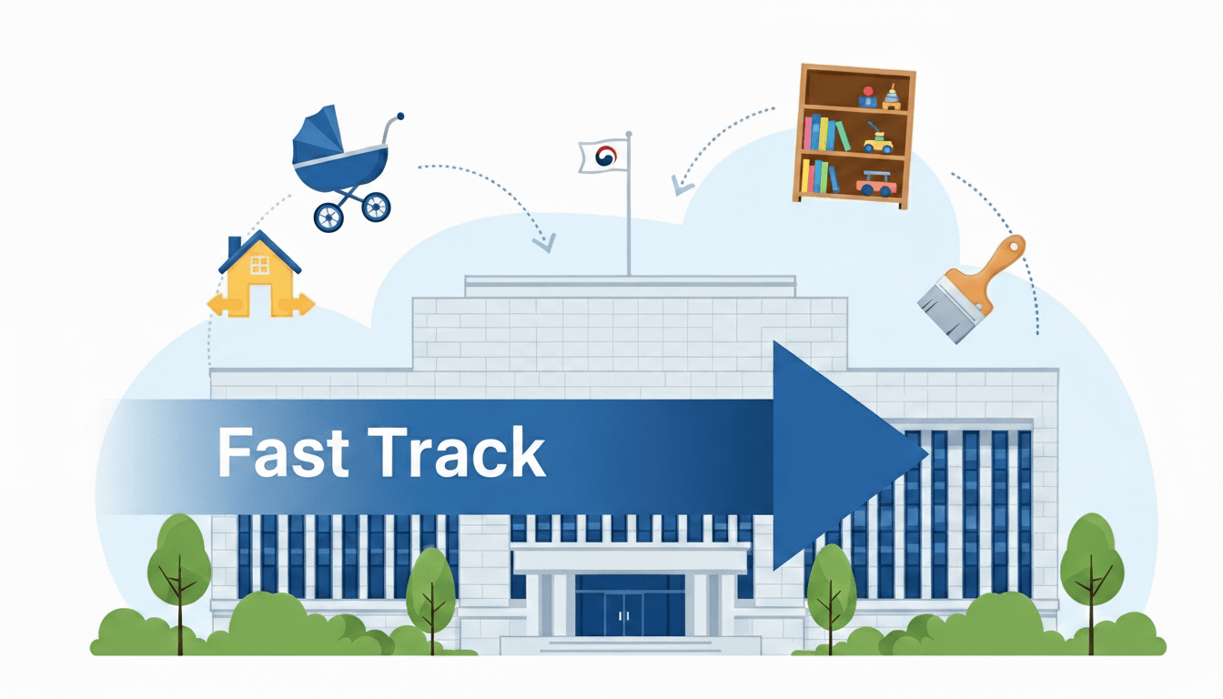 정부청사건물에 FAST TRACK 이라고 써져있다