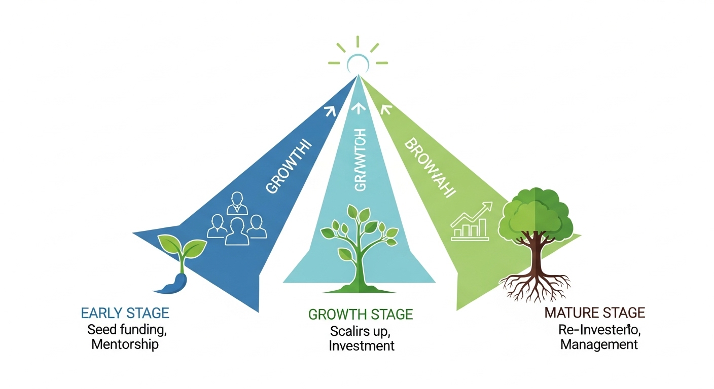 성장 단계별 맞춤형 중소기업 금융지원을 나타내는 인포그래픽