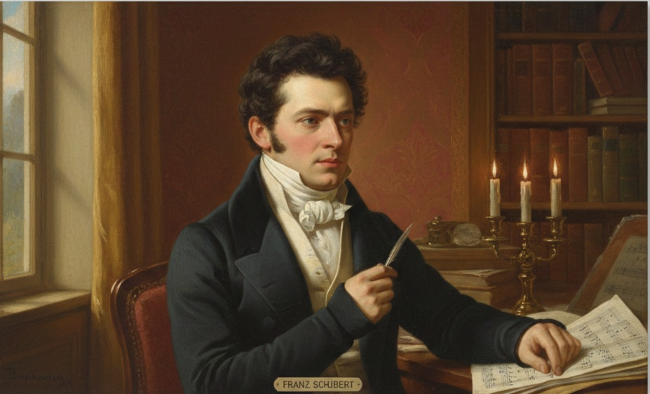 슈베르트 초상화 : "교향곡 8번 '미완성교향곡'을 작곡하는 슈베르트"
