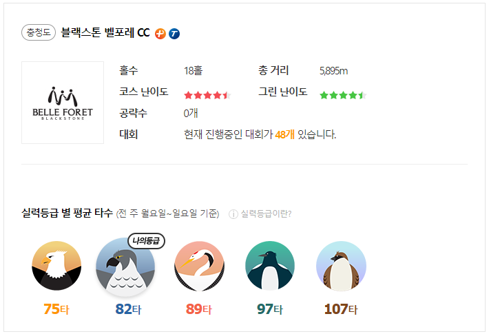 블랙스톤 벨포레CC 골프존 등급별 타수