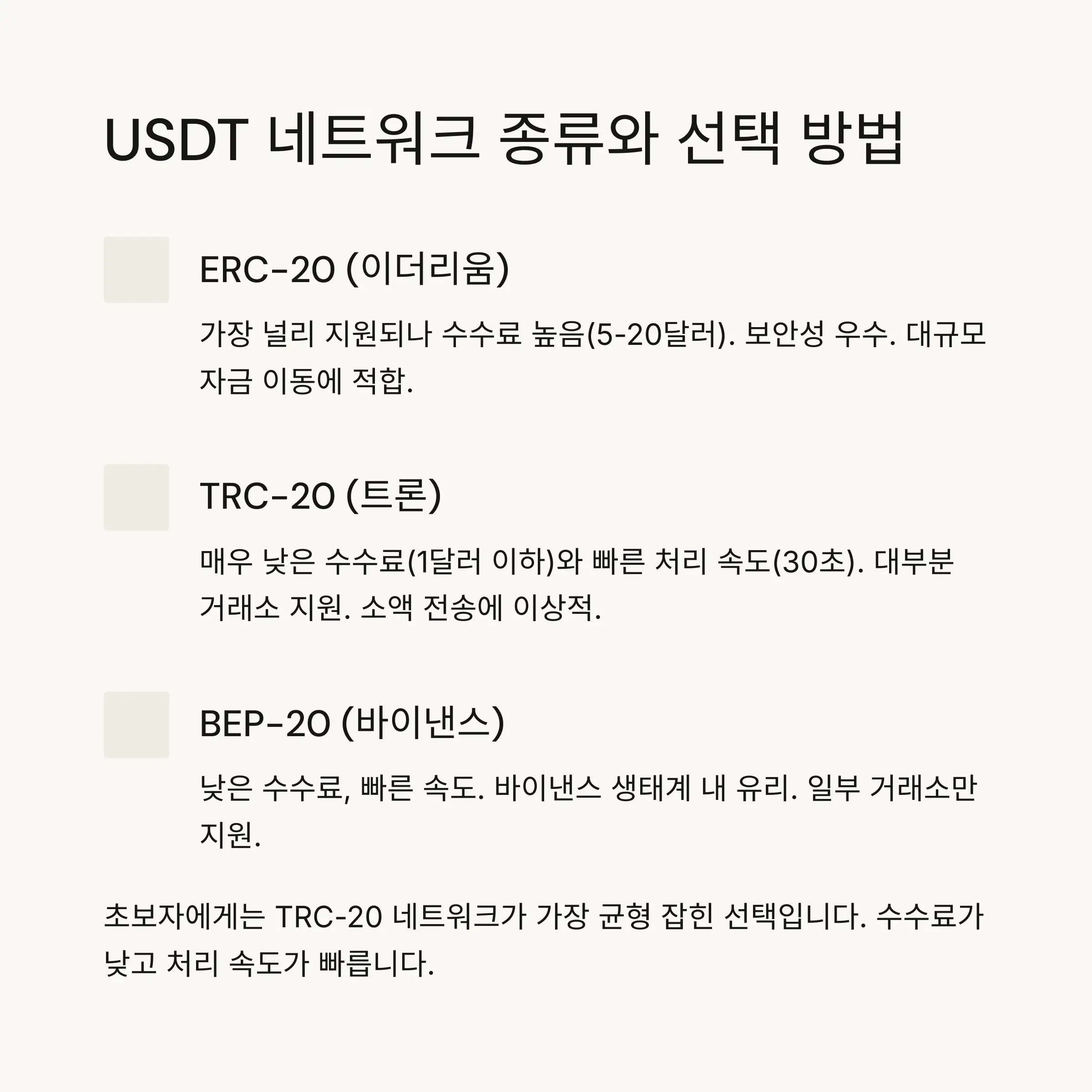 🌐 USDT 네트워크 종류와 선택 방법
