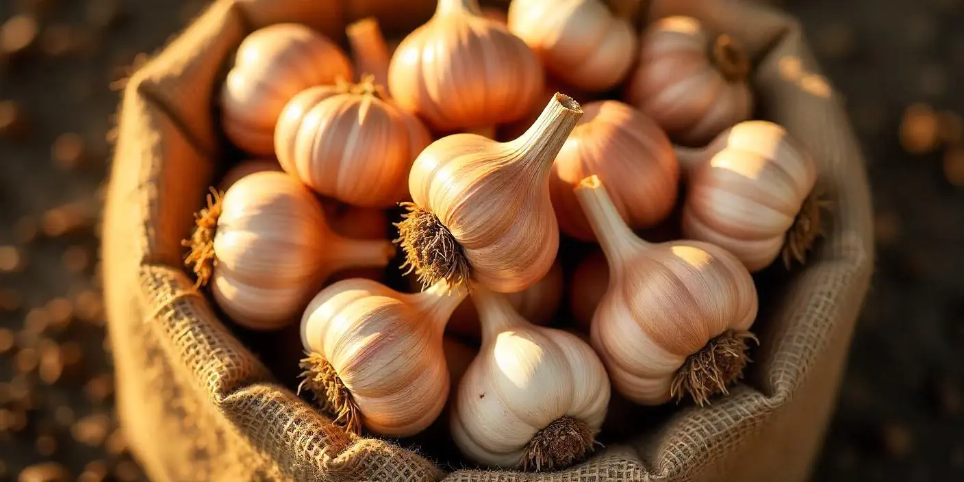 신선한 통마늘과 마늘 조각