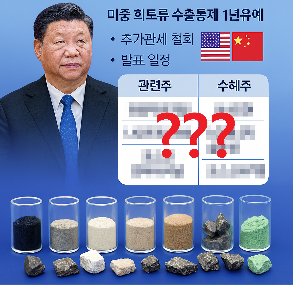 미중 희토류 수출통제 1년유예, 추가관세 철회, 발표 일정, 관련주, 수혜주
