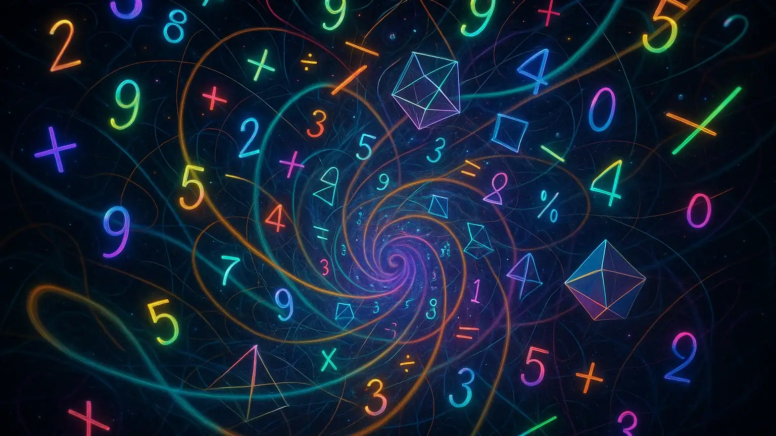 복잡한 수식과 다차원 공간이 어우러진 끈이론의 추상적 개념을 시각화한 이미지