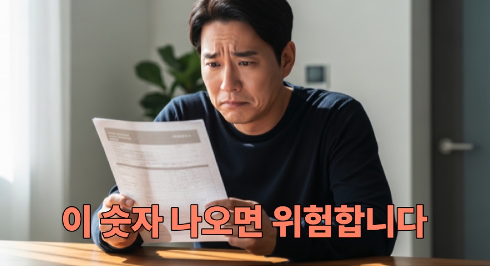 고지혈증 수치를 확인하며 걱정하는 중년 남성