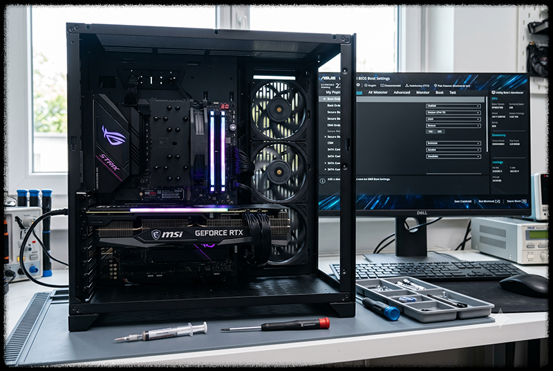 SSD와 BIOS 부팅 설정을 확인하는 모습