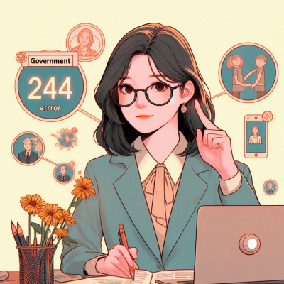 정부 오류 244를 해결하려는 여성.