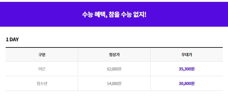 롯데월드 수험생 할인