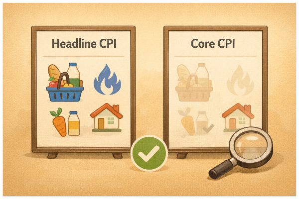 헤드라인 CPI와 근원 CPI 차이를 비교한 일러스트