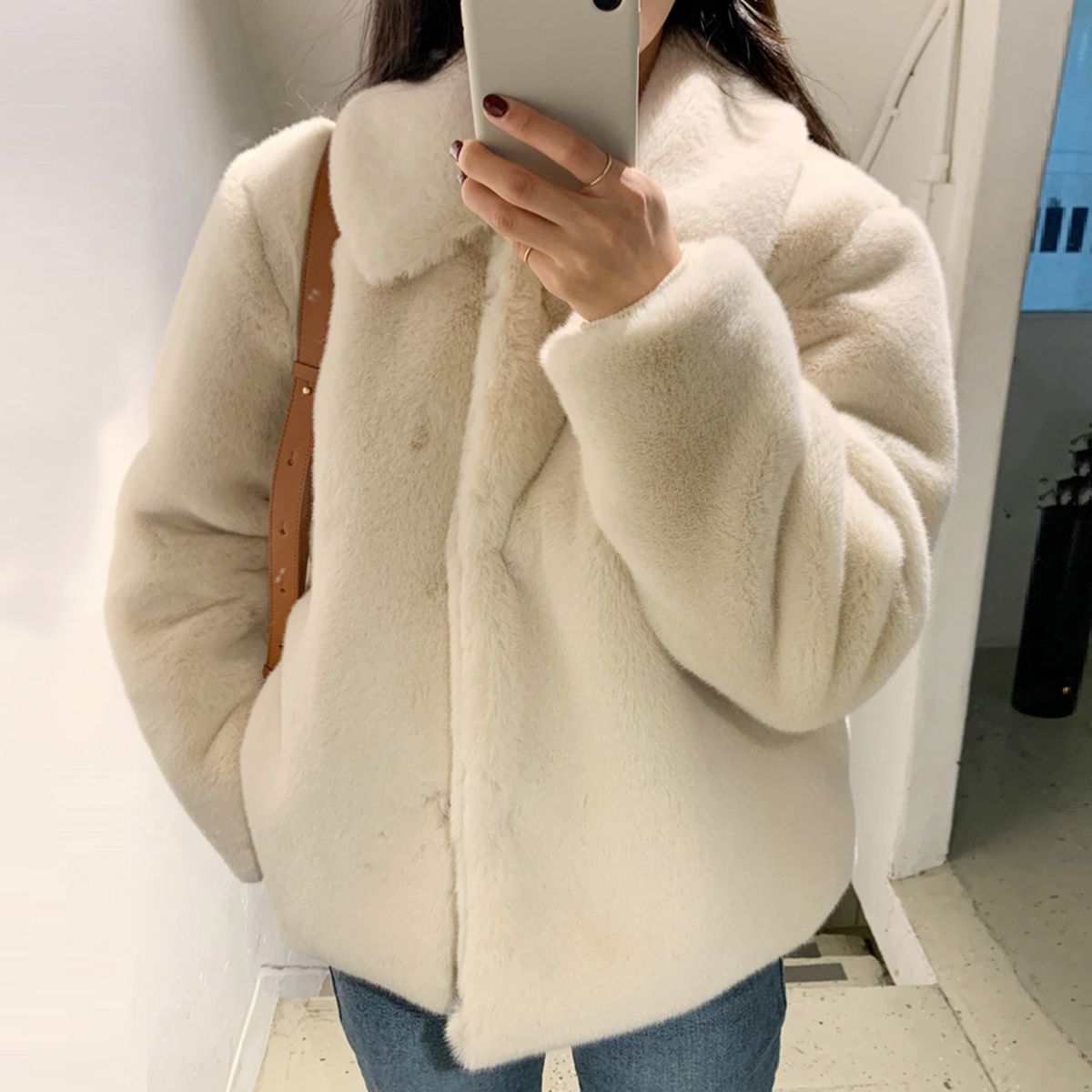 밍크 카라 페이크 퍼 자켓