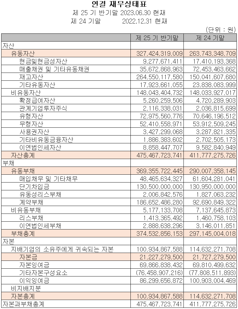원익피앤이 - 재무상태표