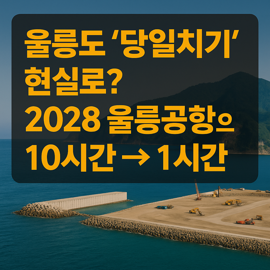 “울릉공항 개항 시 서울–울릉도 이동시간 10시간에서 1시간대로 단축되는 인포그래픽”