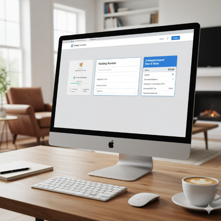 배송대행지 사이트 화면과 트래킹 번호 입력창