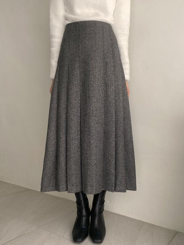 L제작 하이웨스트 A라인 플리츠 롱 부드러운 겨울 스커트 울함유