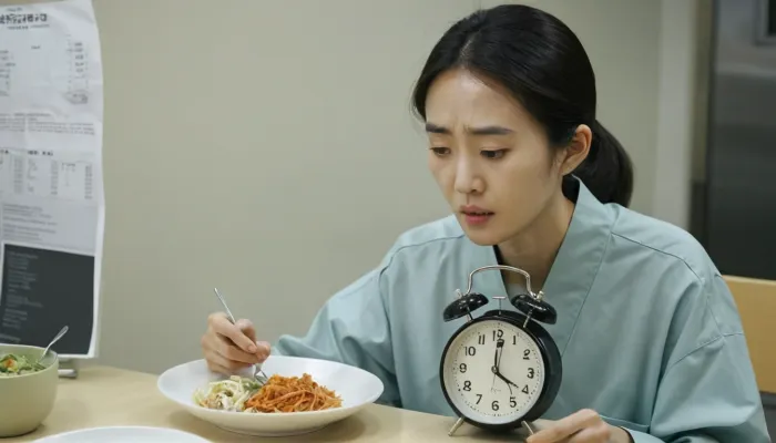 치과 권장 시간에 맞춰 식사 시점을 조절하는 모습