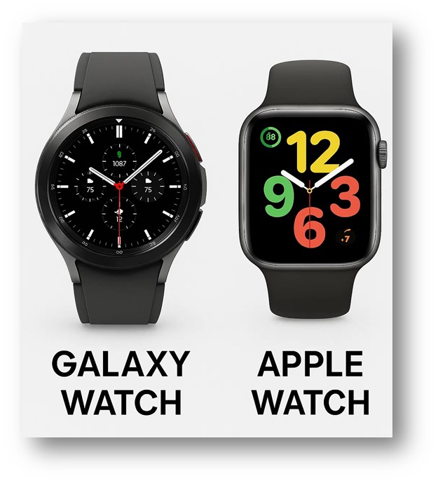 여러 가지 기능을 가지고 점점 진화하고 있는 갤러시와 애플의 스마트 워치의 최신 모델 모습