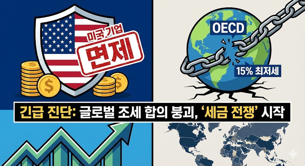미 재무부의 글로벌 최저한세 면제 결정과 2026년 조세 패권 변화를 요약한 정보성 블로그 썸네일 이미지