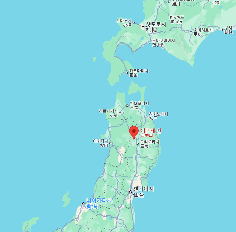 이와테산의 위치를 알 수 있는 지도