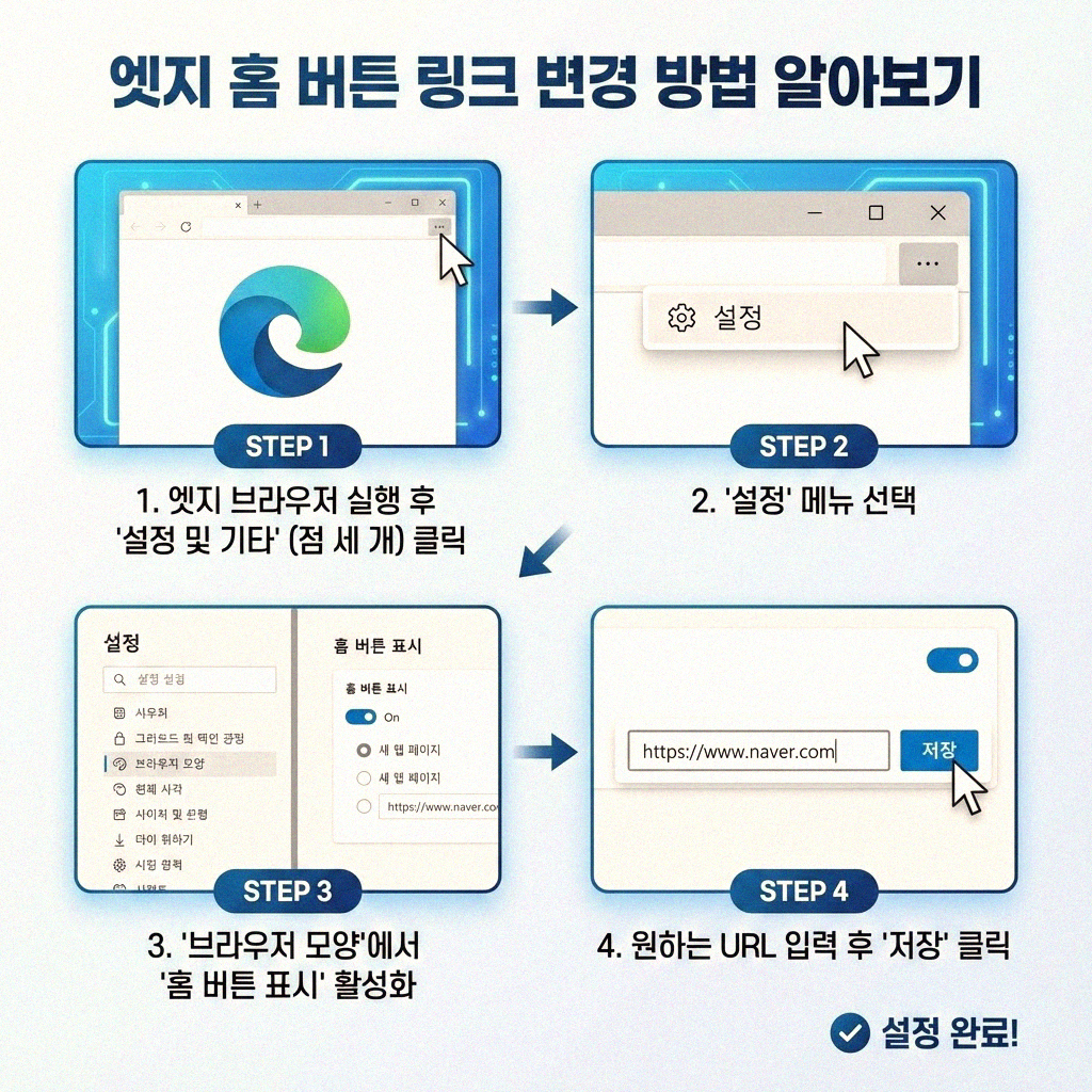 엣지 브라우저 홈 버튼 링크 이것만 바꾸세요