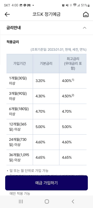 케이뱅크 코드K정기예금 금리