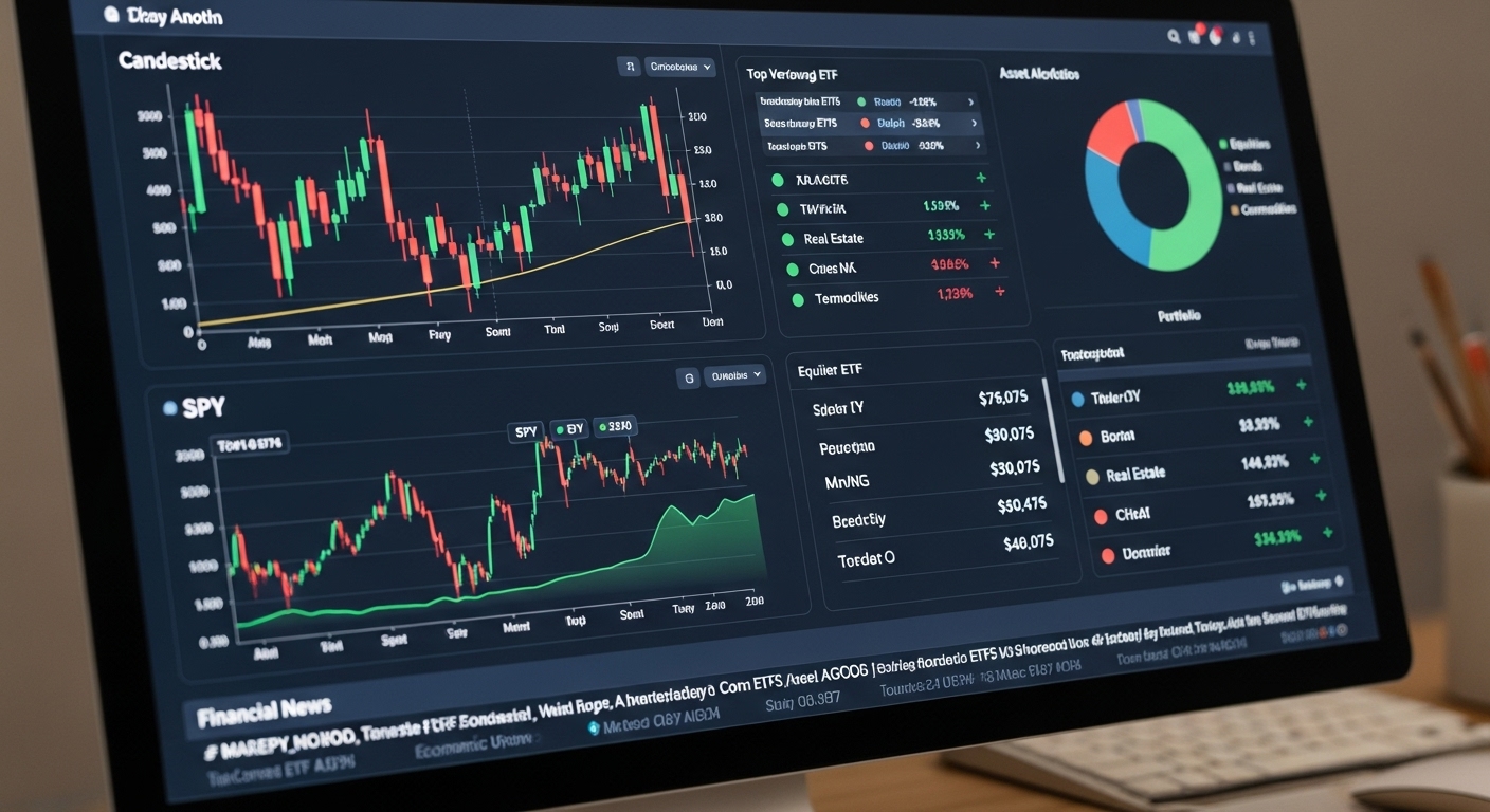 다양한 금융 차트와 ETF가 표시된 컴퓨터 화면 이미지