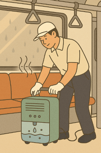 여름철 지하철 습기 제거하는 모습