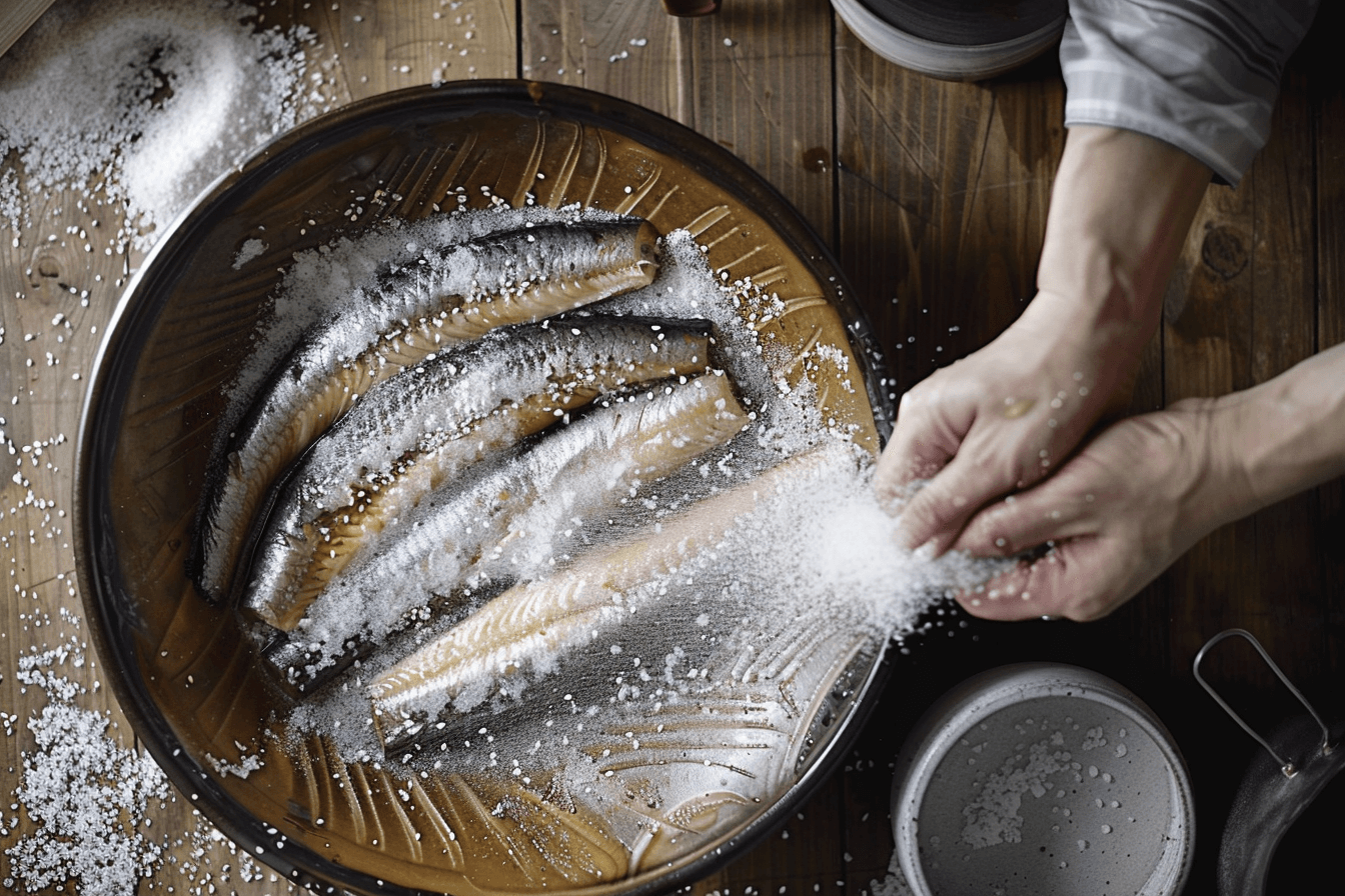 식재료를-장어에-뿌리고-있는-장면