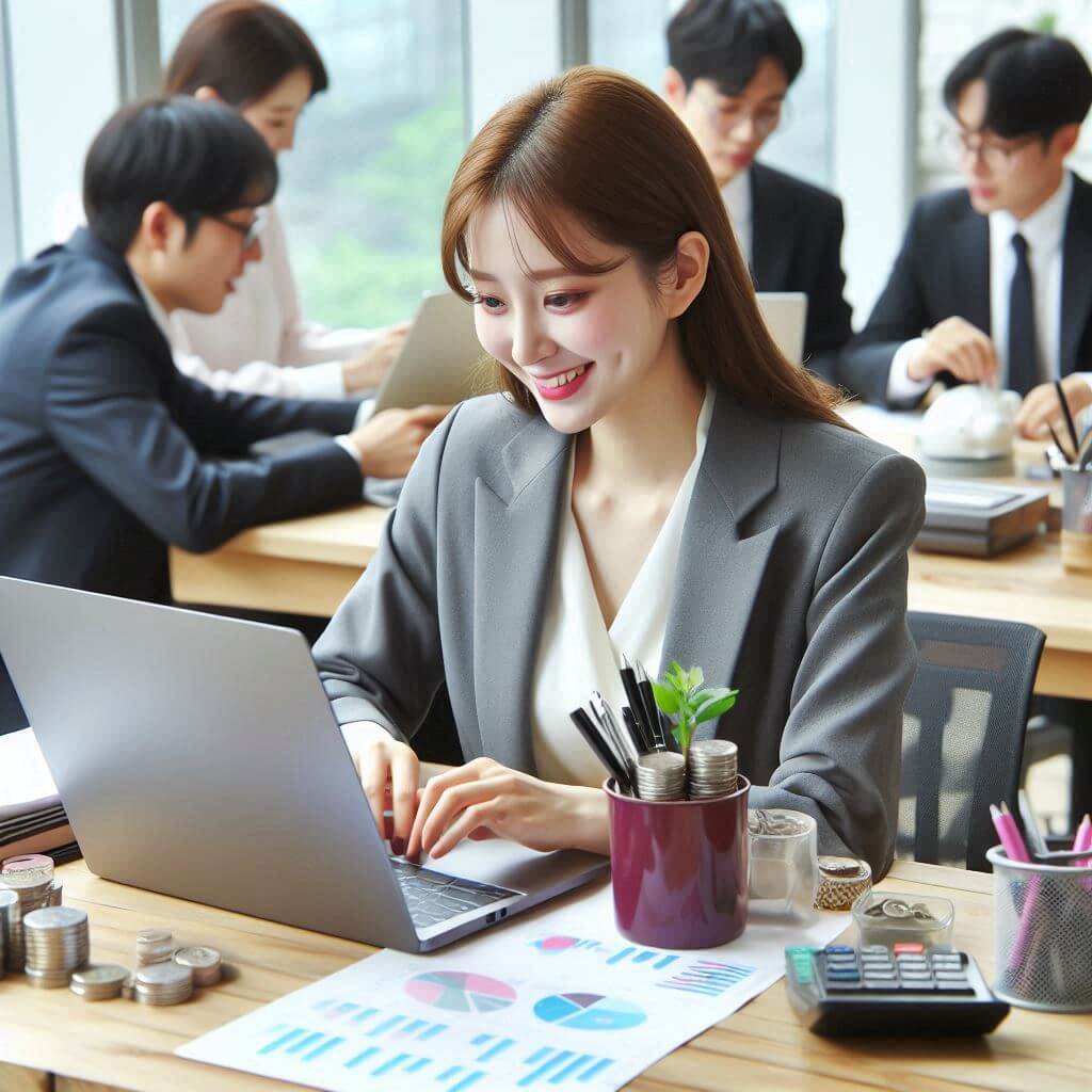 단기투자 성공전략을 배우고 따라하는 공부를 하는 여성 직장인 투자자