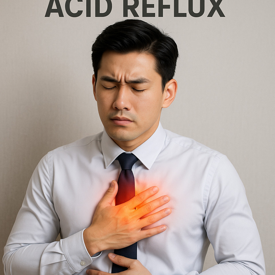 역류서 식도염으로 괴로워 하는 사진