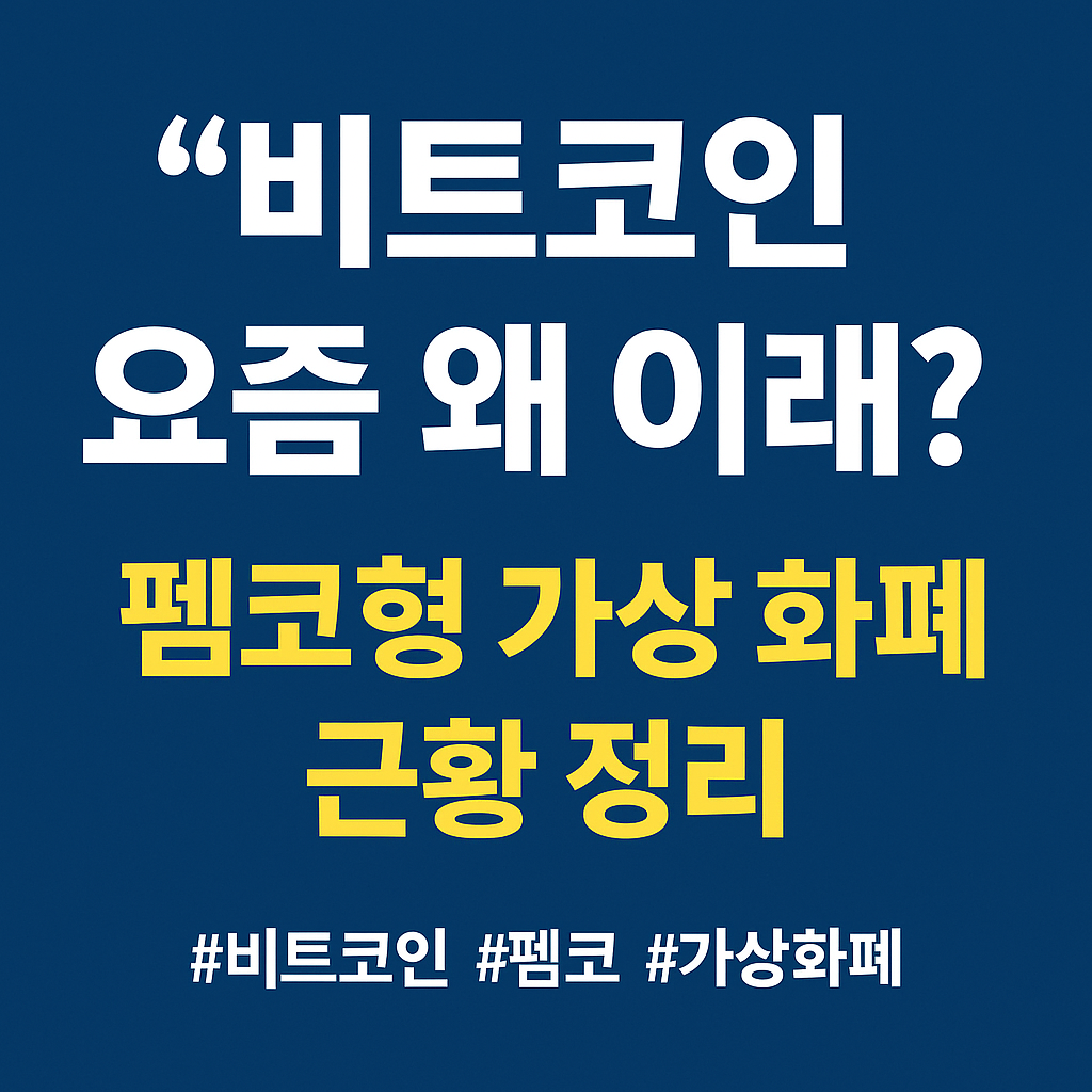 비트코인 요즘 왜 이래? 펨코형 가상 화폐 근황 정리 썸네일 - 파란 배경에 굵은 텍스트로 제목이 중앙에 강조됨