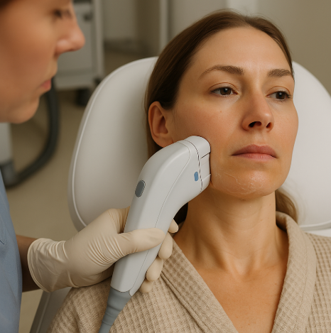 울쎄라를 받는 여성 사진