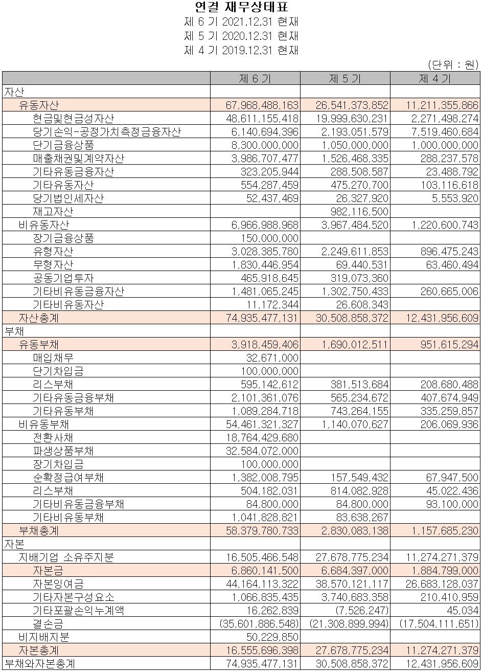 알체라 - 재무상태표