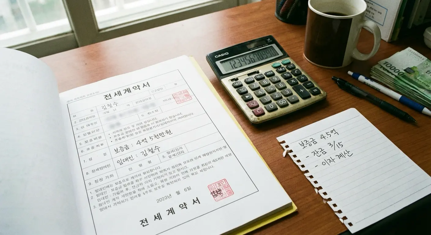 전세 계약서와 보증금 금액을 확인하는 모습