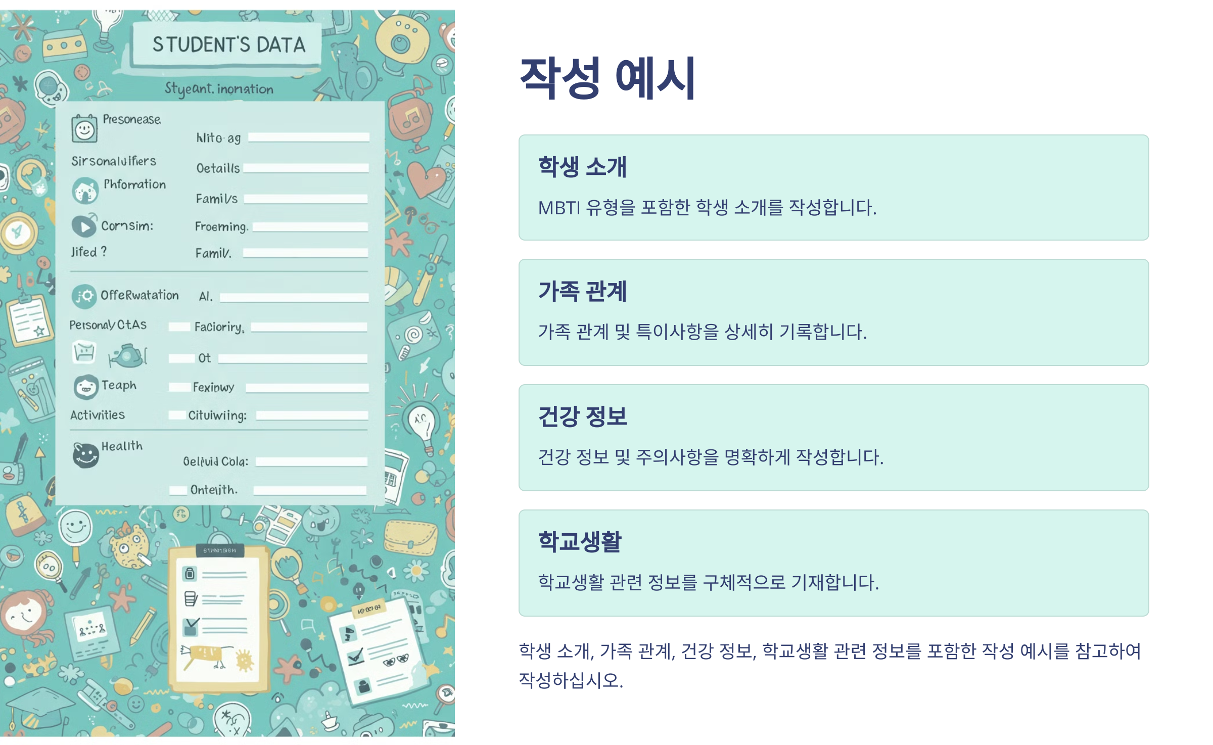 학생 기초조사서 작성 예시