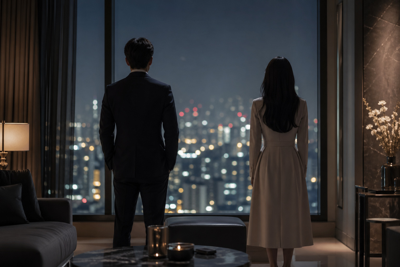 눈물의 여왕 부부 관계 거리감과 감정 변화를 표현한 야경 실루엣 장면